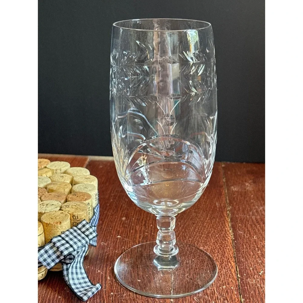 Rock Sharpe Baden Iced Tea Glasses Set of 2 Etched Floral Crystal 7 Inch Vintage